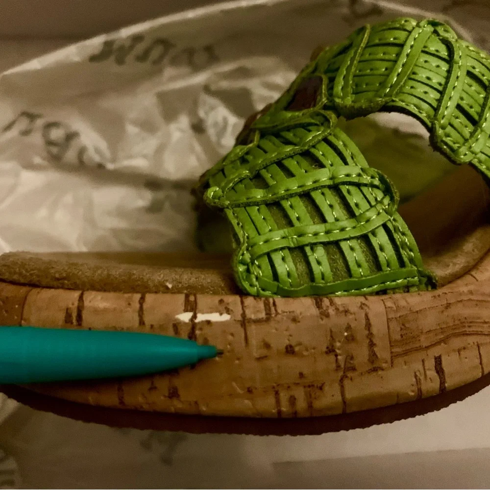 Mudd Women’s Size 7.5W Green Floral Open Toe Cork Wedge Platform Slip On Sandals - Picture 7 of 10